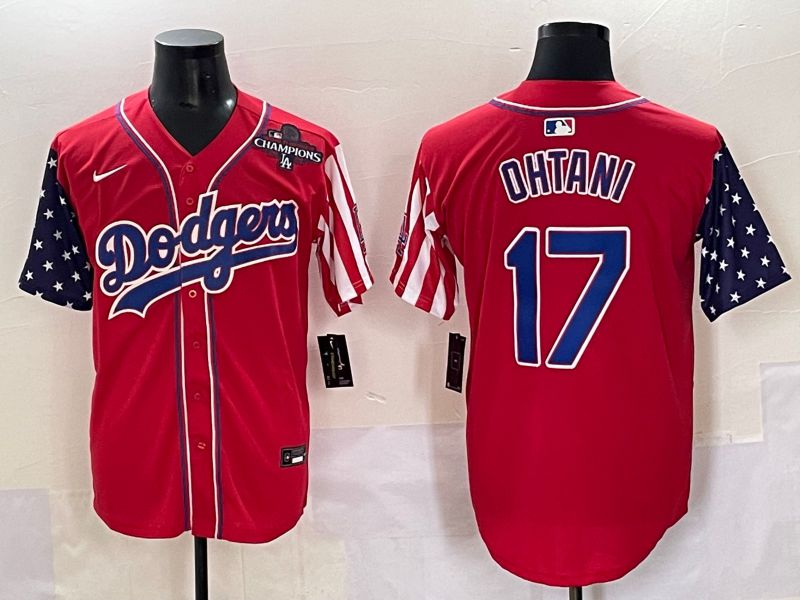 Men 2025 Los Angeles Dodgers #17 Ohtani Red a generation of national flags Joint Name Nike MLB Jersey style 5->los angeles dodgers->MLB Jersey